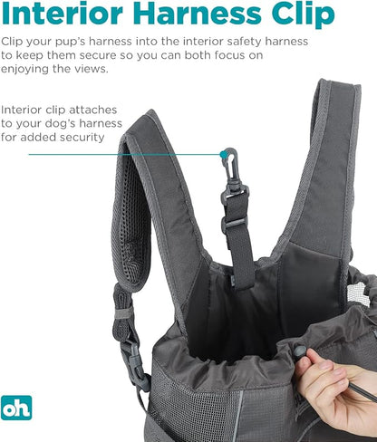 Outward Hound PupPak Dog Front Carrier, Grey, Medium, 12.5" x 9" x 14" | Hands-Free Pet Backpack, Water-Resistant, Breathable Mesh, Safety Clip, Hiking & Camping, Small Dogs up to 20 lbs