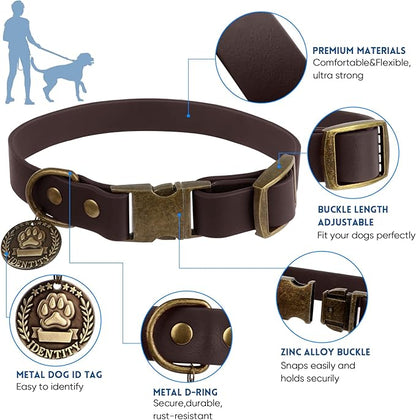 Wisedog Dog Collar and Leash Set, Waterproof Adjustable Puppy Collars with Cute Tag 6FT Dog Leash with Poop Bag for Small Medium Large Dogs (S(Collar:10"-14";Leash:4 ft), Brown)