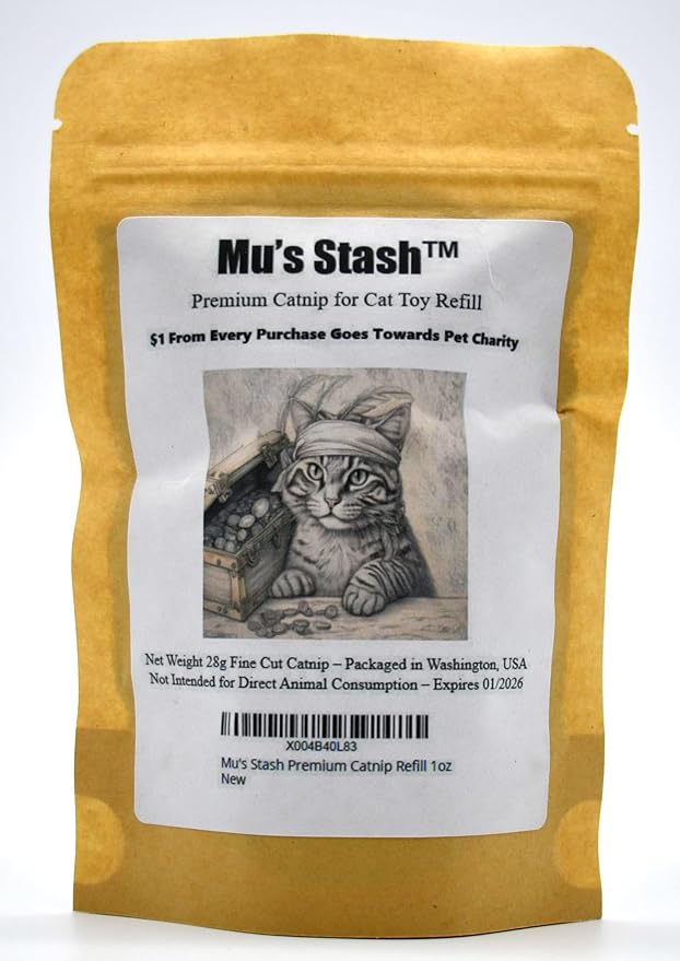 Mu's Stash Catnip for Cats and Cat Toy Refillable 1 OZ