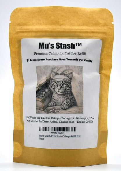 Mu's Stash Catnip for Cats and Cat Toy Refillable 1 OZ