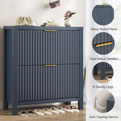 Shoe Cabinet Storage for Entryway, Fluted Shoe Cabinet