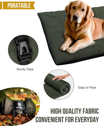 ONETIGRIS Large Dog Bed Washable Matteress Anti Slip Cushion for Pets Sleeping, 3.6ft by 2.2ft Water-Resistant Pet Bed for Indoor Outdoor(Green) | Foldable travel mat for dogs with soft insulated filling. Collapses compact for camping trips. Easy clean...