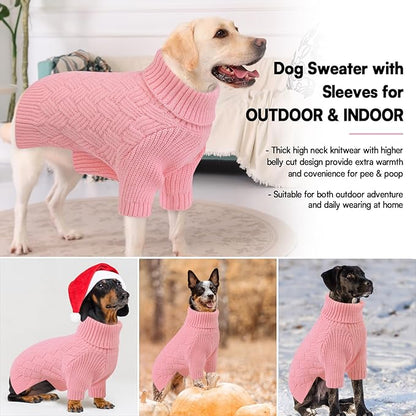 KOESON Large Dog Sweater, Warm Christmas Dog Sweaters for Large Dogs, Cable Knit Sweater for French Bulldog, Pug, Corgi, Boston Terrier, Easy On Xmas Sweaters for Dogs, Pink, L