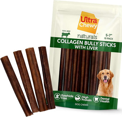 Ultra Chewy Collagen Sticks 5-7 inches (10 Pack) – Long Lasting Odor-Free, All-Natural Dog Chews – Rawhide & Bully Stick Alternative