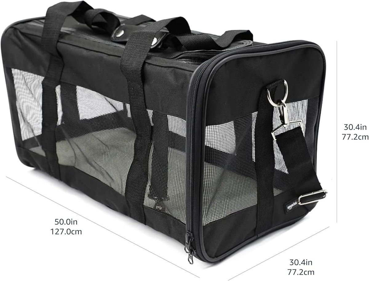 Amazon Basics Soft-Sided Mesh Pet Travel Carrier for Dog, Cat, up to 22 pounds, 19.7" L x 12" W x 12" H, Black