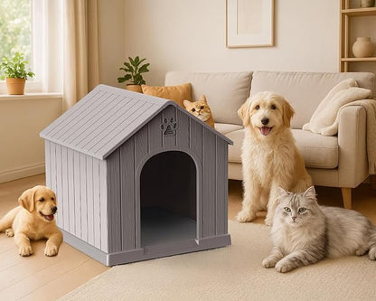 EasyUp Dog House Outdoor Indoor,Dog Kennel Weatherproof Resin Shelter with Air Vents and Elevated Floor for Small Medium Large Dogs,Easy Clean and Assemble(38.62 * 36.26 * 38.07in,Coffee)