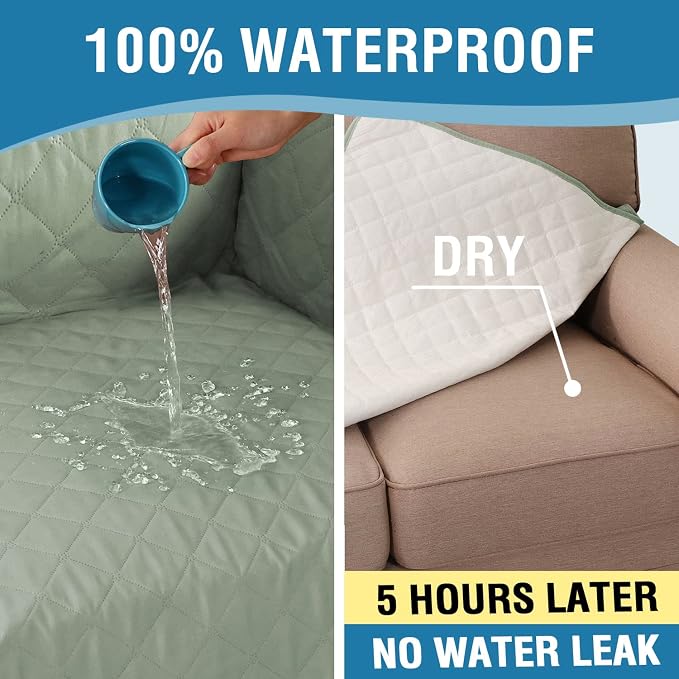 H.VERSAILTEX Sofa Cover Couch Cover for Dogs with Elastic Straps 100% Waterproof Furniture Protector for Pets Couch Cover for 3 Cushion Couch(Sofa, Pale Aqua)