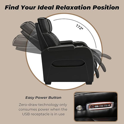 Signature Design by Ashley Boyington Modern Leather Match Power Reclining Loveseat with Console, Adjustable Headrest, Massage, Heated Seat and LED Lights, Black