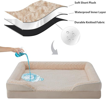WNPETHOME Orthopedic Washable XL Dog Bed for Senior Dog Cozy Sleep | Extra Large Waterproof Big Soft Dog Couch Sofa Bed for Dogs Relax with Removable Cover Supportive Pet Bed Beige 42x30 Inch