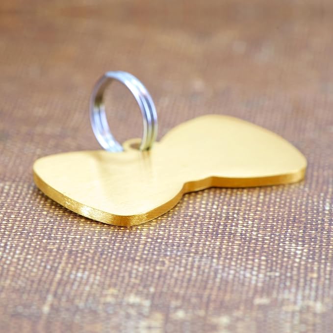 Ultra Joys Cat ID Tag Personalized Pet Tags, Durable Stainless Steel Small Pet Mini Dog Cat Tag Lightweight - Bowtie Tag in Gold