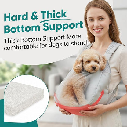 Dog Sling Carrier Front with Thicken Bottom Support for Small Dogs 5-12 lb | Adjustable, Hands Free, Comfortable Wearable, Lightweight, Vet Visits, Anxiety, Travel, Hiking, Safety Clip Grey