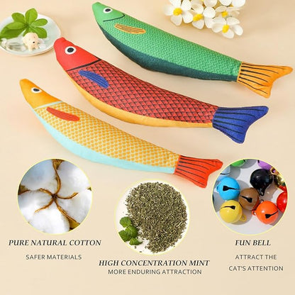 Cat Toys for Indoor Cats 9pcs Saury Fish Toy Catnip Toys Cats Interactive Toys Kitten Dental Gifts Cat Kicker Grass Stick Kitty Chew Plush with Bells