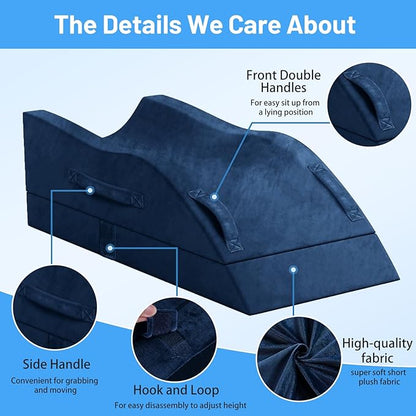 TranquilRelax Leg Elevation Pillows, Wedge Pillow for After Surgery Or Rest, Memory Foam Leg Support Adjustable, Back Knee Hip Ankles Pain Relief, Knee Pillow for Sleeping Blood Circulation Blue