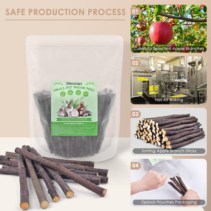 Bissap 230g/8.1oz Apple Sticks for Rabbits, Natural Bunny Chew Toys and Treats for Chinchilla Guinea Pig Hamster Gerbil Small Animals Pet Apple Wood Stick Toys Teeth Grinding