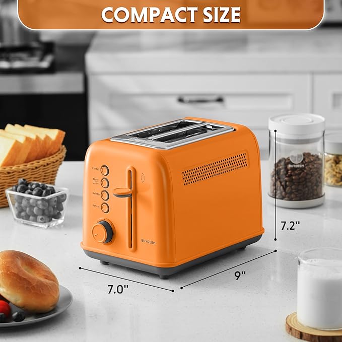 BUYDEEM DT620 2-Slice Toaster, Extra Wide Slots, Retro Stainless Steel