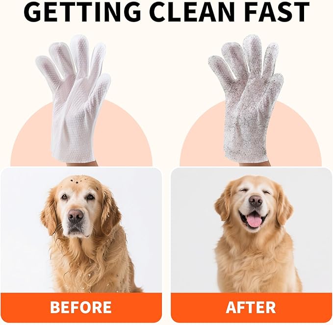 Pet Glove Wipes for Dogs and Cats, Cleaning & Deodorizing Grooming Gloves for Daily Care and Traveling, Dog Wipes Washing Gloves Rinse Free, 54 PCS