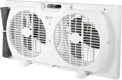 Comfort Zone Window Fan for Bedroom, 9 inch 3 Speed Dual Fans