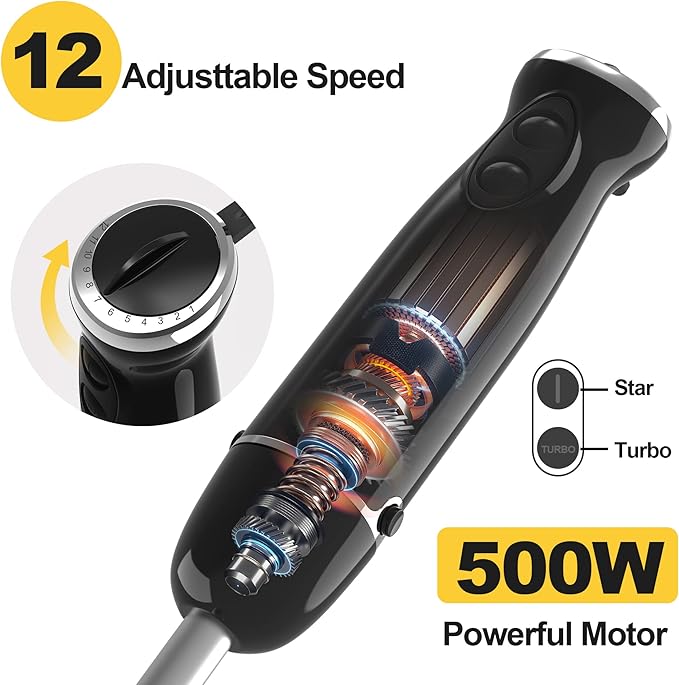 Blackcow Immersion Blender Handheld, 500W Electric Hand Blender, Electric Hand