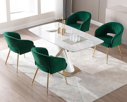 KCC Modern Accent Dining Chairs Set of 2, Upholstered Velvet Dining Room Chairs with Hollow Back, Tufted Kitchen Chairs Side Chair with Gold Metal Legs for Living Room Restaurant, Green