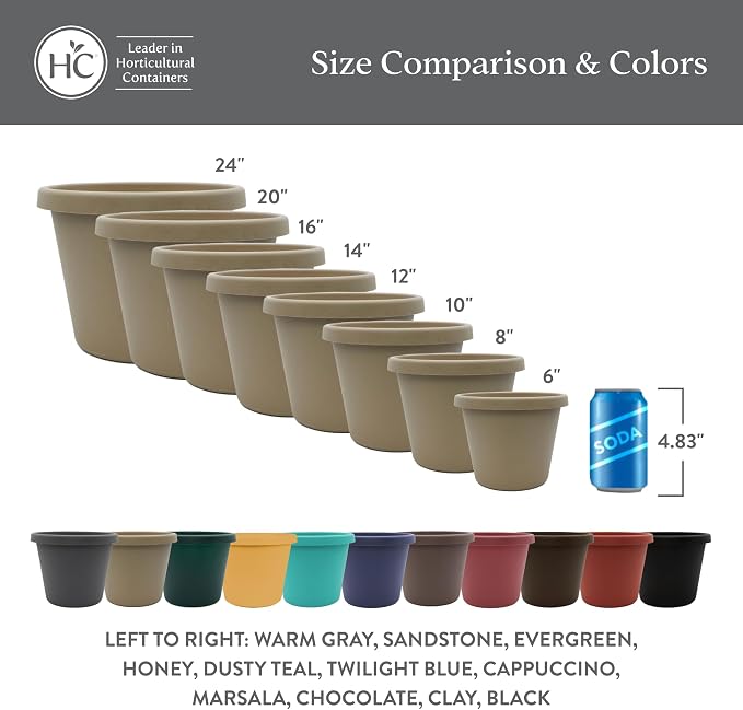 The HC Companies 10 Inch Prima Round Planter Pots with Drainage Holes and Rolled Rim, Lightweight UV-Resistant Plastic Indoor & Outdoor Planters, 2-Pack Flower Pots for Garden & Home Decor, Honey
