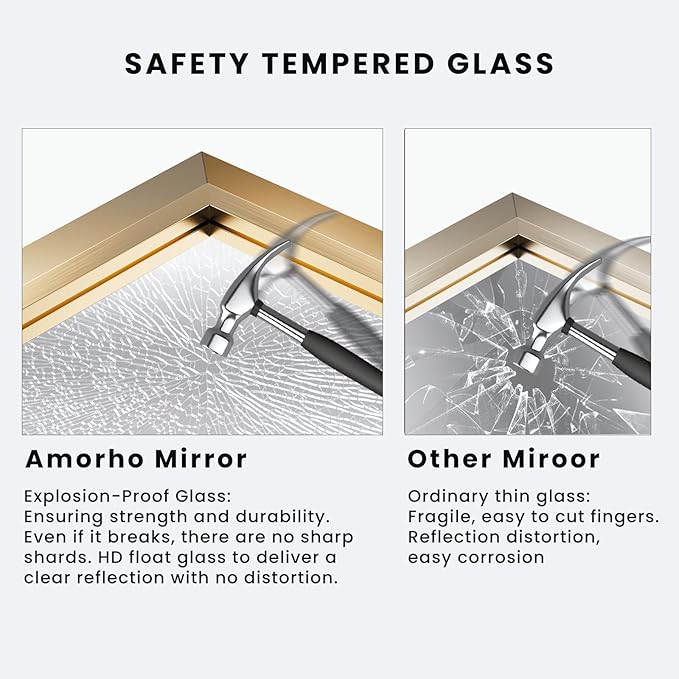 Amorho Bathroom Mirror, 40x32 Inch Gold Thick Metal Framed Wall Mirrors