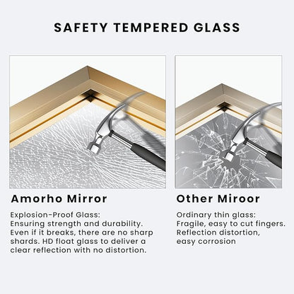 Amorho Bathroom Mirror, 40x32 Inch Gold Thick Metal Framed Wall Mirrors