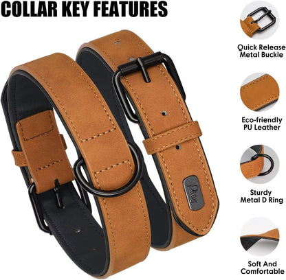 Didog Soft Padded PU Leather Dog Collar, Breathable and Adjustable Dog Collars for Small Dogs, Comfortable for Daily Walk, Light Brown, M Fit Neck 12-15"(13-22 lbs)