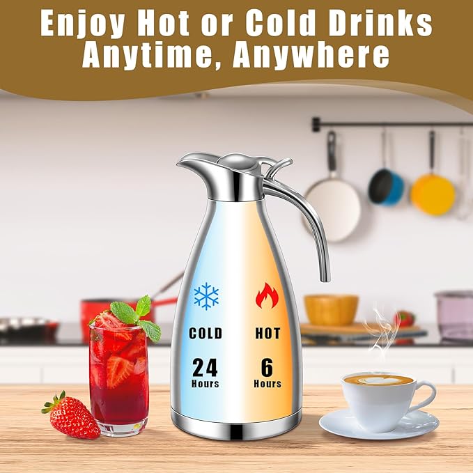Uiifan 2 Pcs 68 oz Thermal Coffee Carafe Insulated Stainless Steel Coffee Carafe