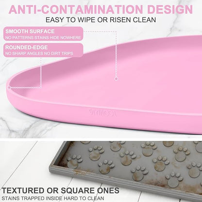 SMILOOL Waterproof Silicone Pet Food Mat with Raised Edge for Dog & Cat | 22" x 14" Non-Slip Pet Feeding Mats with Lip for Food & Water Bowl, Food Grade, Easy Cleaning, Pink