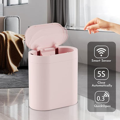 Bathroom Trash Can with Lid 2 Gallon Slim Motion Sensor Garbage Can Narrow