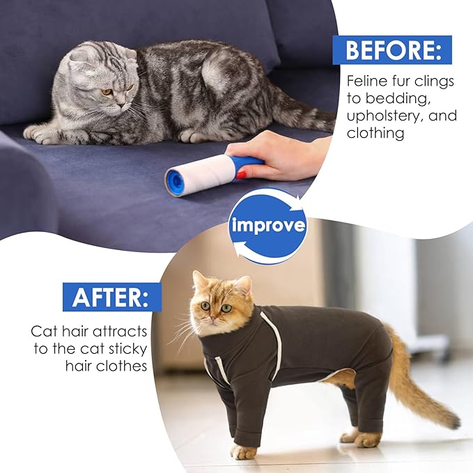 Cat Hair Sticky Onesie - Coffee, XL - Cat Clothes for Cats Only Male Pajamas, Sphynx Cat Clothes, Pants for Cat, Anti-Licking or Skin Disease Recovery Suit for Cats