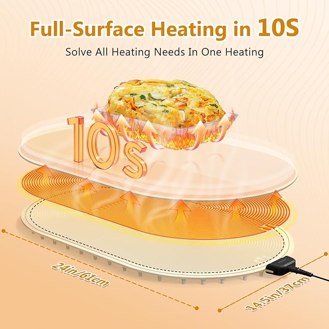 Warming Mat for Food with Adjustable Temperature Timer, 10S Fast Heating