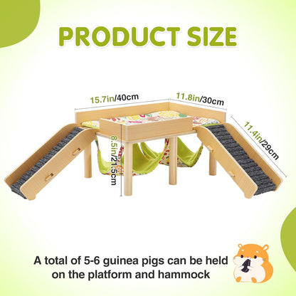 MEWTOGO Guinea Pigs Hammock with Platform, Wooden Guinea Pig Hideout with Stairs, Safe and Durable Small Pet Bed for Piggies Chinchilla Rat Hamster Bunny (Double Hammocks)