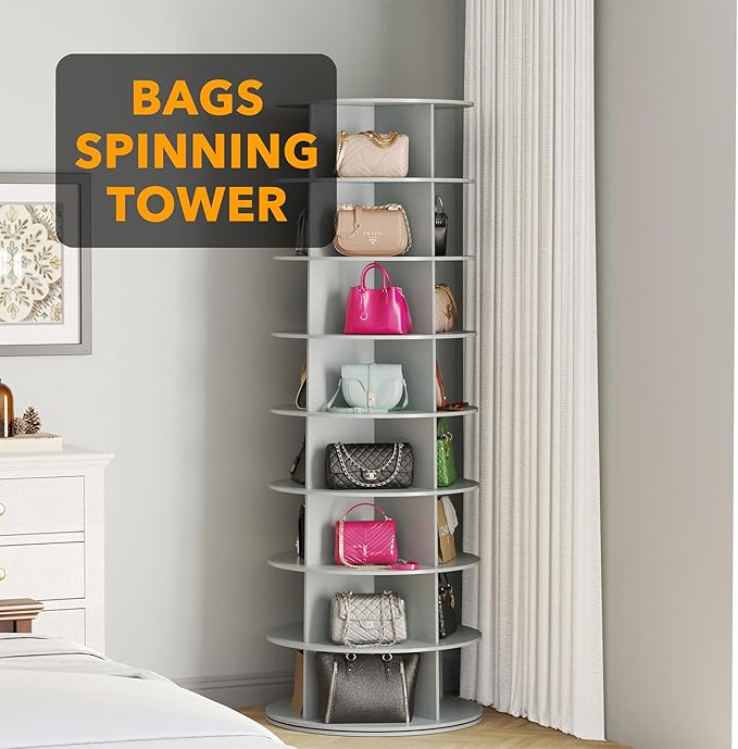 SpaceAid 8 Tier Rotating Shoe Rack Tower, Spinning Shoe Display Lazy Susan