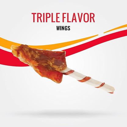 Good 'n' Fun Triple Flavor Wings, 24 Ounces, Rawhide Snack for All Dogs Made with Real Chicken, Pork Hide and Beef Hide