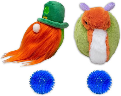 Flourish Pets 2 in 1 Multi-Layer Chew Toy for Active Dogs | Non-Toxic BPA Free Double Stitched Soft Fabric Exterior Dog Toys | Long-Lasting Dog Plush Toys – Leprechaun Snail 3.5" (2 Pack)