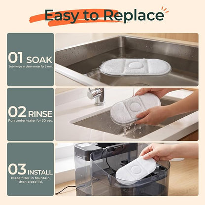 6-Pack Replacement Filter Set for 11L Large Dog Water Fountain - Includes 6 Filters, 6 Sponges and 6 Pump Sponges, Multi-Layer Filtration for Cleaner, Fresher Drinking Water