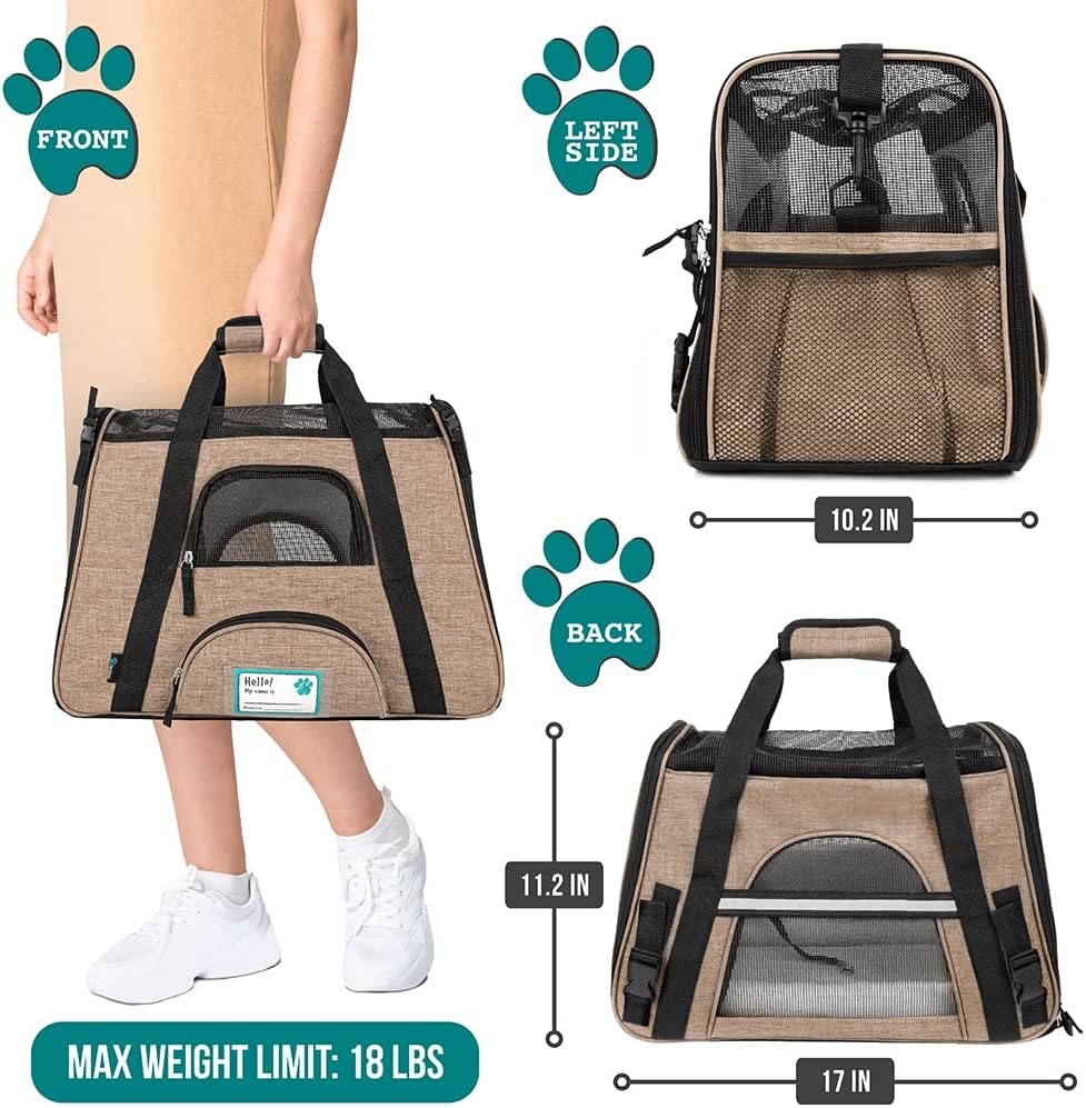 PetAmi Airline Approved Pet Carrier for Cat, Soft Sided Dog Carrier for Small Dog, Cat Travel Supply Accessories Indoor Cat, Ventilated Carrying Bag Medium Large Kitten Puppy, Small Heather Taupe