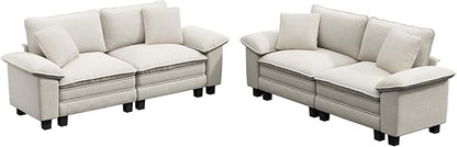 L-Shaped Cloud Modular Sofa Set, 4-Piece Double Loveseat Sectional w/Deep Seat & Removable Arms, Plush Chenille for Living Room - Beige