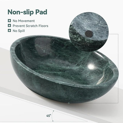 Natural Marble Cat Bowl, Weighted 1.5lb Cat Food Bowl for Cat and Small Dog, Small Animal Pet Food Dish Non-Slip, Shallow Dish for Whisker Fatigue Relief, Premium Green Stone for Home Decor