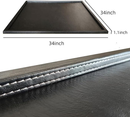 34 * 34 inches Luxury Leather Square Oversized Service Tray, Ottoman & Coffee Tray for Family Dinner, Out-of-House Picnic & Party - Black