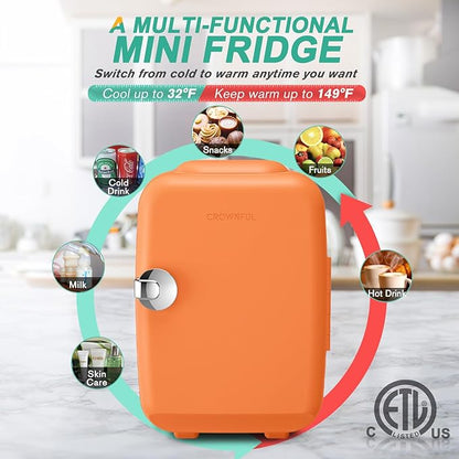 CROWNFUL Mini Fridge, 4 Liter/6 Can Portable Cooler and Warmer Personal