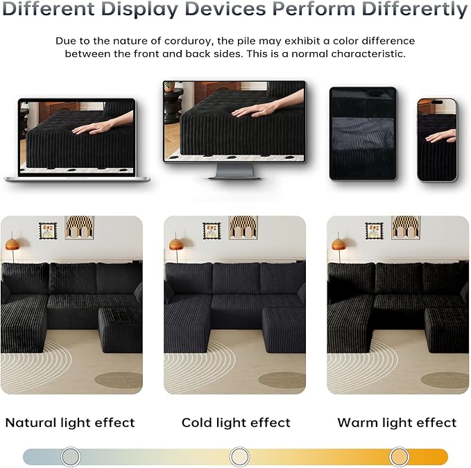 108" U Shaped Sectional Couch with Ottoman, Corduroy Modular Sectional Sofa with Deep Seat, Modern Modular L-Shape Sofa Couch with Chaise,Upholstered Boneless Couches for Living Room Bedroom