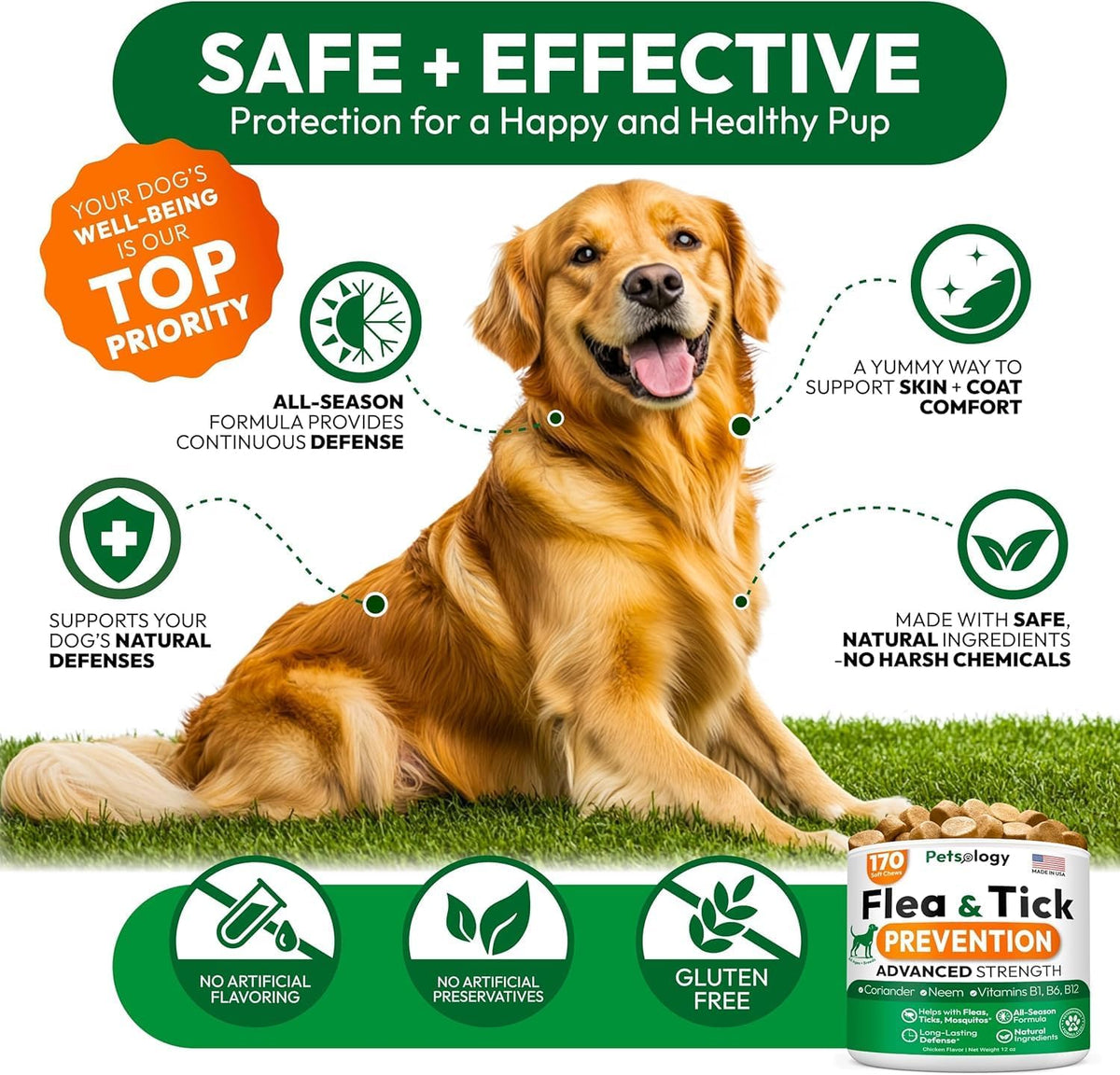 (2 Pack) Flea and Tick Prevention for Dogs Pills - 340 Chews - Natural Dog Flea & Tick Control - Oral Defense Treatment for Dogs Supplement - Vet Formulated - All Breeds & Ages - Made in USA