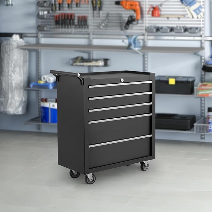 IDEALHOUSE Rolling Tool Chest, 5 Drawers Tool Storage Cabinet, Toolbox