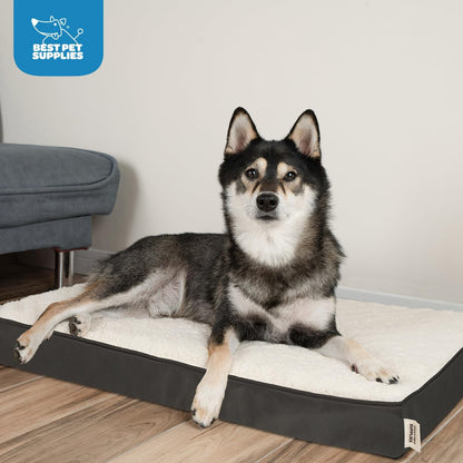Best Pet Supplies Cute Dog Crate Mat Flat Bed with Waterproof Exterior, Thick Orthopedic Egg Foam Mattress, and Soft Sherpa Fleece Cover for Small, Medium, and Large Breeds - Brown, 24X16X3