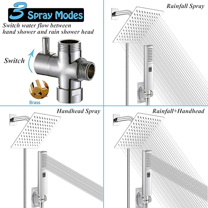 Dual Shower Heads with Handheld Spray Combo, Anti-Clog Nozzles, Ultra Thin