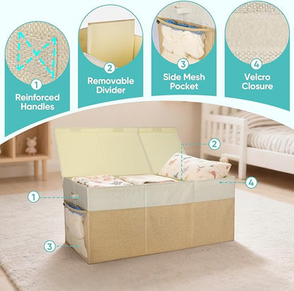 BALEINE Fabric Storage Bins with Lid, Collapsible Extra Large Storage Boxes Bins Baskets with Divider for Home Organizing (37.5"x13"x16", Pink)