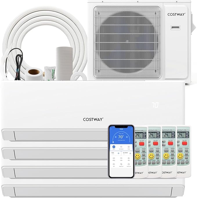 COSTWAY 30k Quad 4 Zone Mini Split Air Conditioner, 23 SEER2, 9k+9k+9k+9k BTU