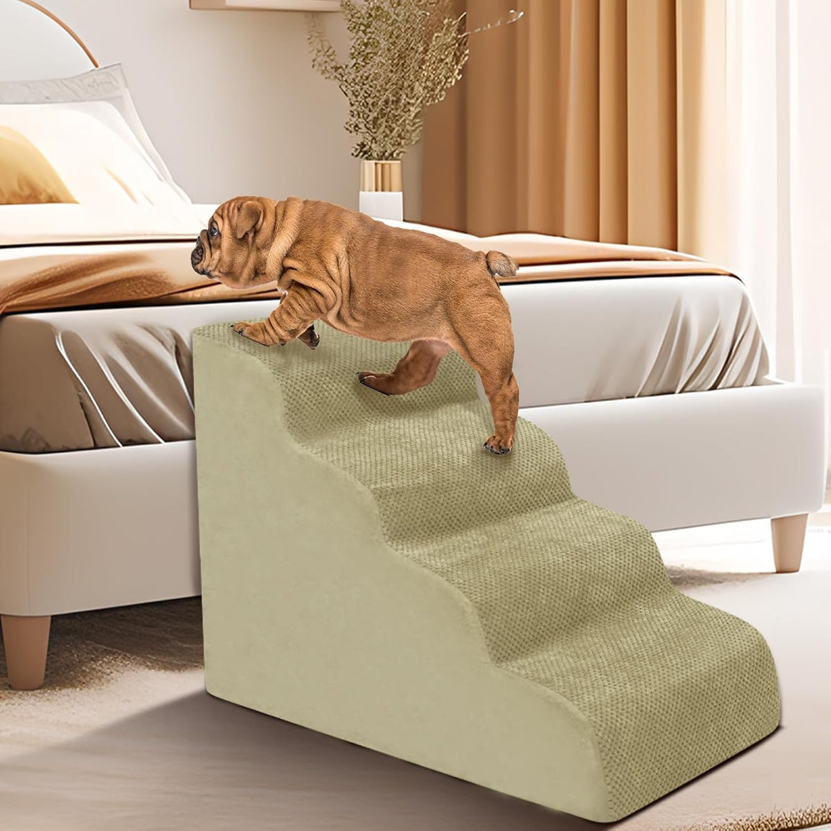 Dog Stairs for Small Dogs - High Density Foam Pet Steps, Extra Wide Dog Ramp with Non-Slip Bottom for High Beds, Couch and Sofa, Best for Dogs Injured, Older Doggy Cats